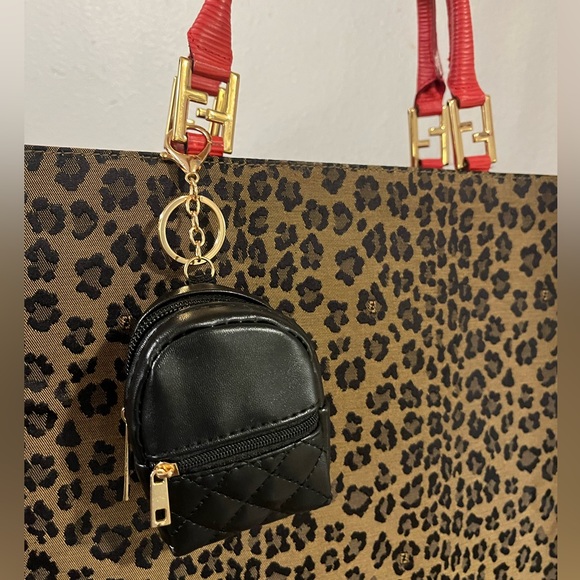 NEW Mini Backpack Bag Charm Key Chain Micro Pouch Wallet Quilted Black - Picture 6 of 9